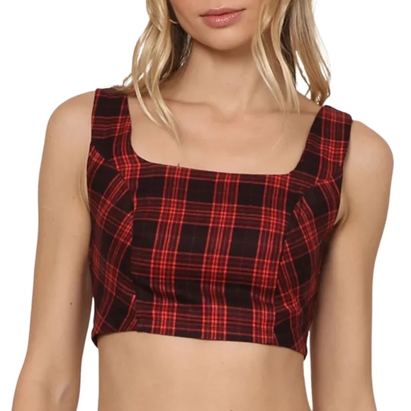 Steve Madden Red and black Plaid Crop Top  Christmas Holiday - Picture 1 of 3